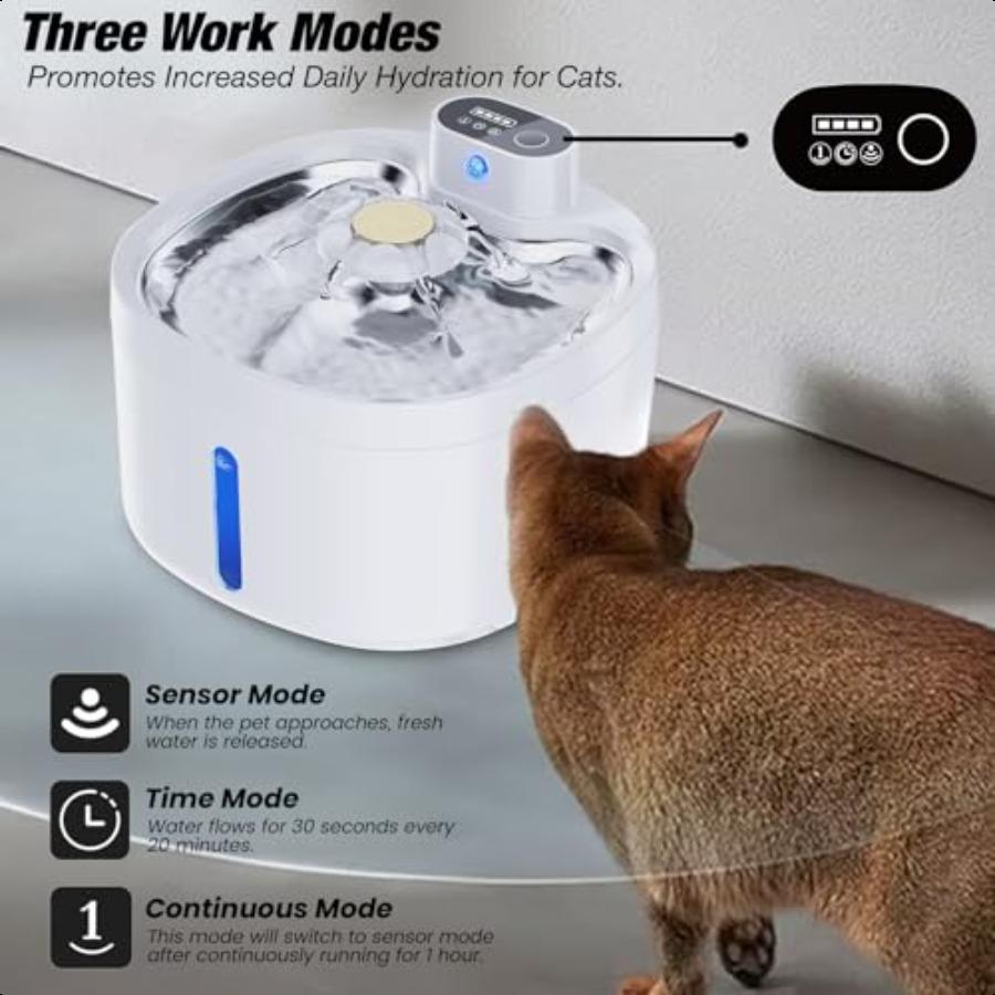 Wirel Battery Operated Cat Water Fountain 88oz 2.6L Large Capacity WhisperQuiet LongLasting odes with 2 Replacement Filters Sta