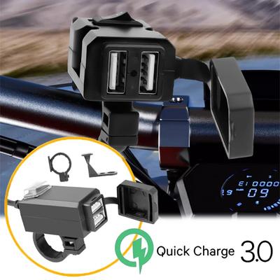 Motorcycle Phone Charger Vehicle-mounted Dual USB Quick Charger  Handlebar Waterproof QC 3.0 Digital Voltmeter USB Cable Adaptor
