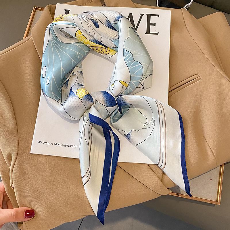 Elegant Floral Scarf for Lady Fashion Square Silk Neck Kerchief Bandana Foulard Soft Hairbands Women  New Bufanda