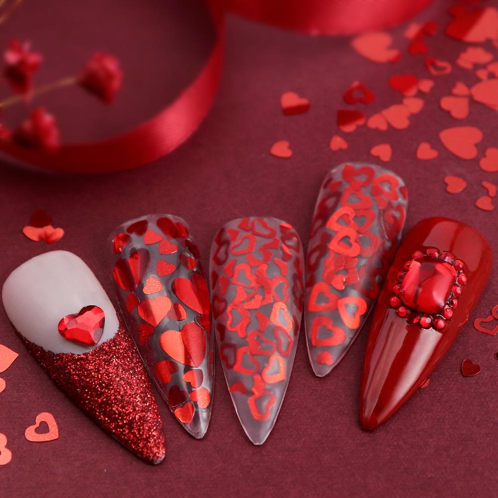 12 Gitter Valentinsrot Liebesherz Pailletten Nailart Flocken Kreuze Dekoration für Gel-Maniküre Zubehör Nagelstylist Zubehör