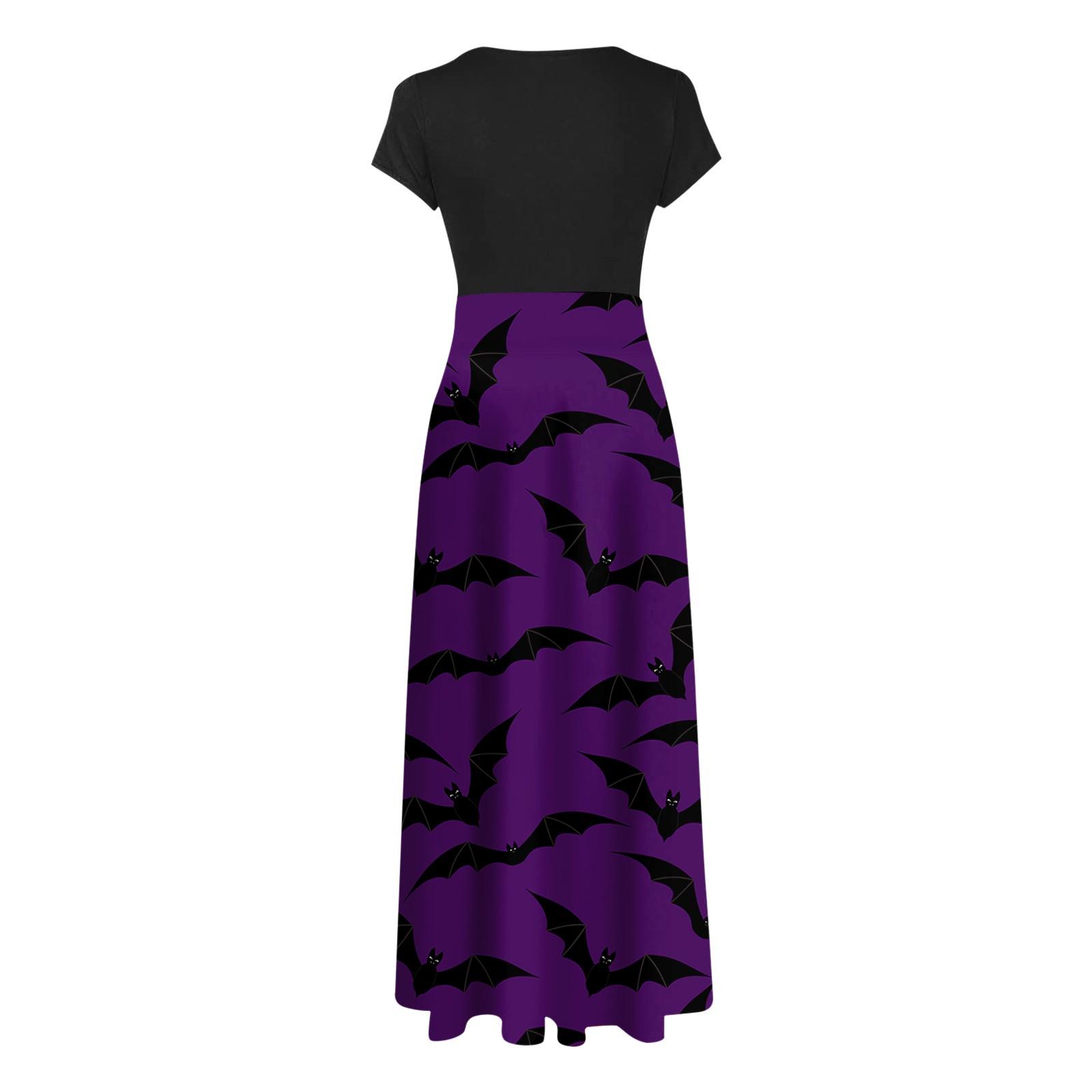 Женское модное платье макси с круглым вырезом и коротким рукавом с принтом на Хэллоуин — фото 5