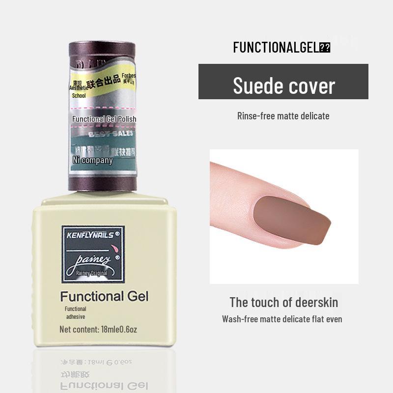 Rainie Nail Gel Builder: Strengthening Base & Tempered Top Coat with Matte Glass Sealer & Nail Tip Adhesive.