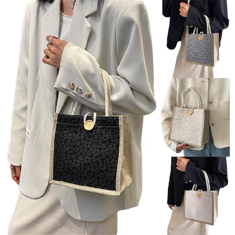 Casual Burlap Handbag Lightweight Shopping Bag Reusable Grocery Beach Bags