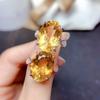 Drainage Welfare Products Bright Yellow Diamond Imitation Natural Citrine Ring Large Granular Opening Color Treasure Women'S Ring