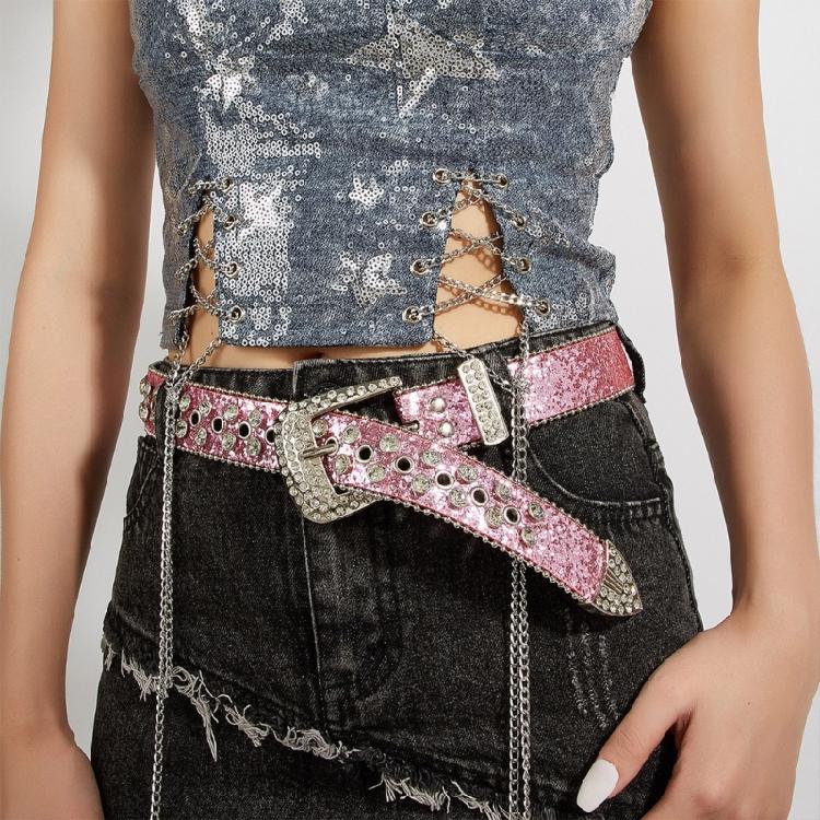 Adjustable Pin Buckle Belt for Adult Sequins Belt for Street Culture Enthusiasts