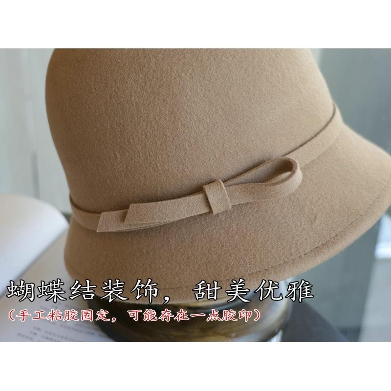 Mu Ling, the Republic of China Daughter Bow White Woolen Top Hat Hepburn French Elegant Autumn and Winter Fisherman Basin Hat Woman