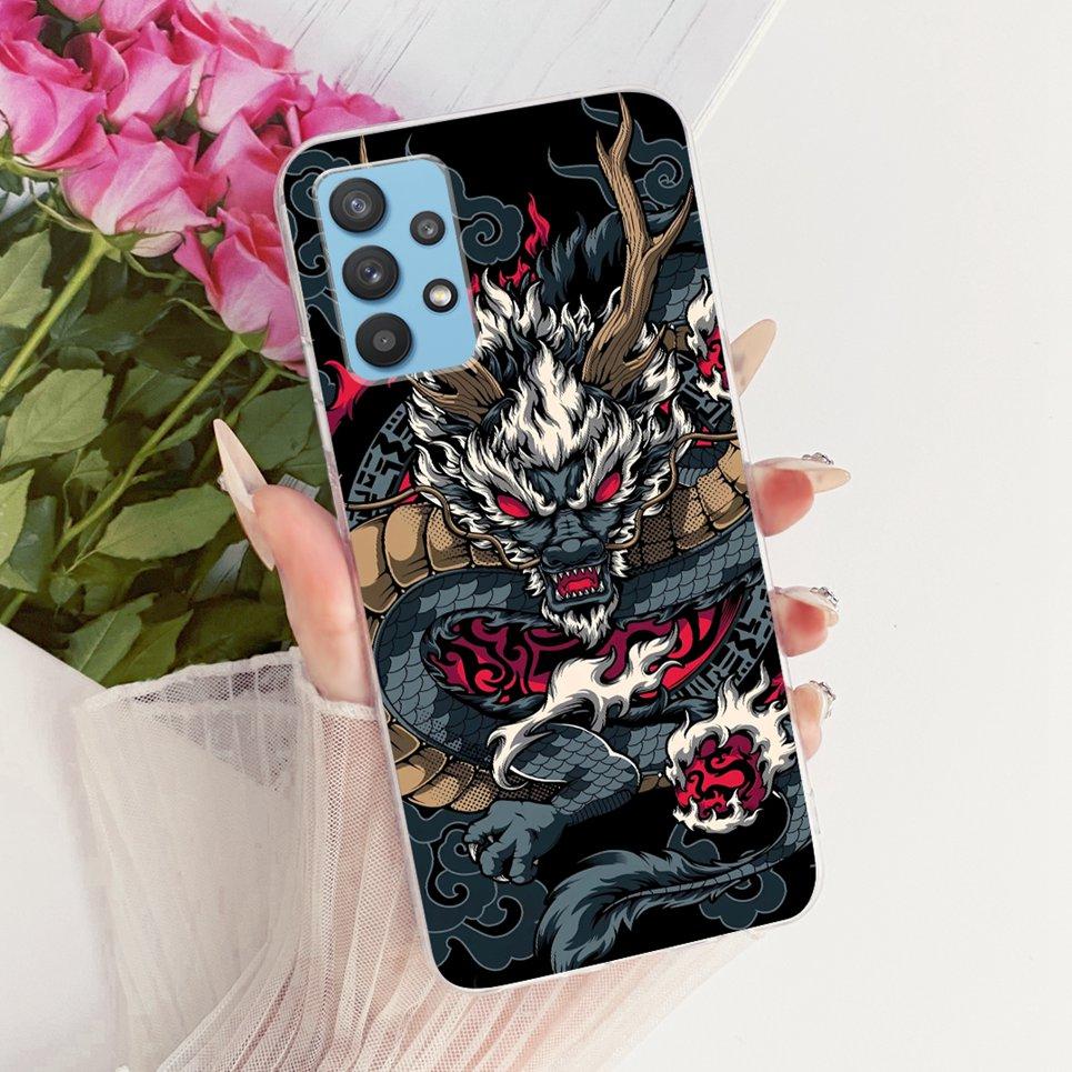 Cartoon Katze Drache Tiere Malerei Hülle für Samsung Galaxy A32 A33 5G 4G Rückseite Transparent Weiches TPU Silikon Handyhülle