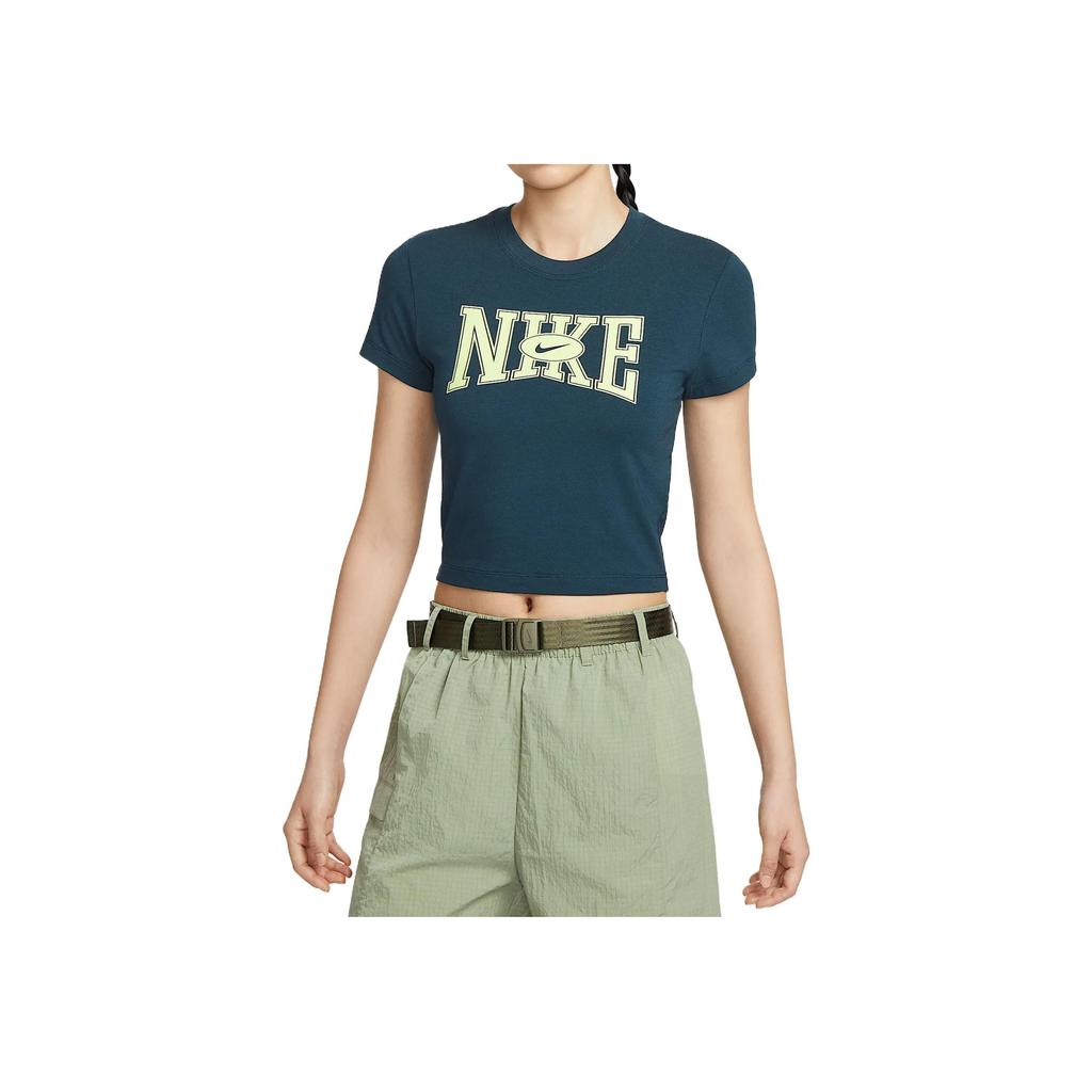 Nike Sportswear Comfortable Fashionable Versatile Short Sleeve Nautical Cropped Regular T-Shirt Women Tops Deep-Sea-Blue HQ1710-478