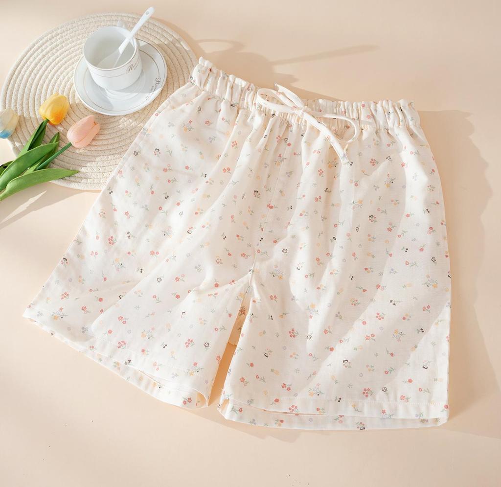 Damen Baumwollgaze Pyjamashorts mit Kirschen-Print - Leichte Sommer-Homewear, Vielseitig für den Außenbereich
