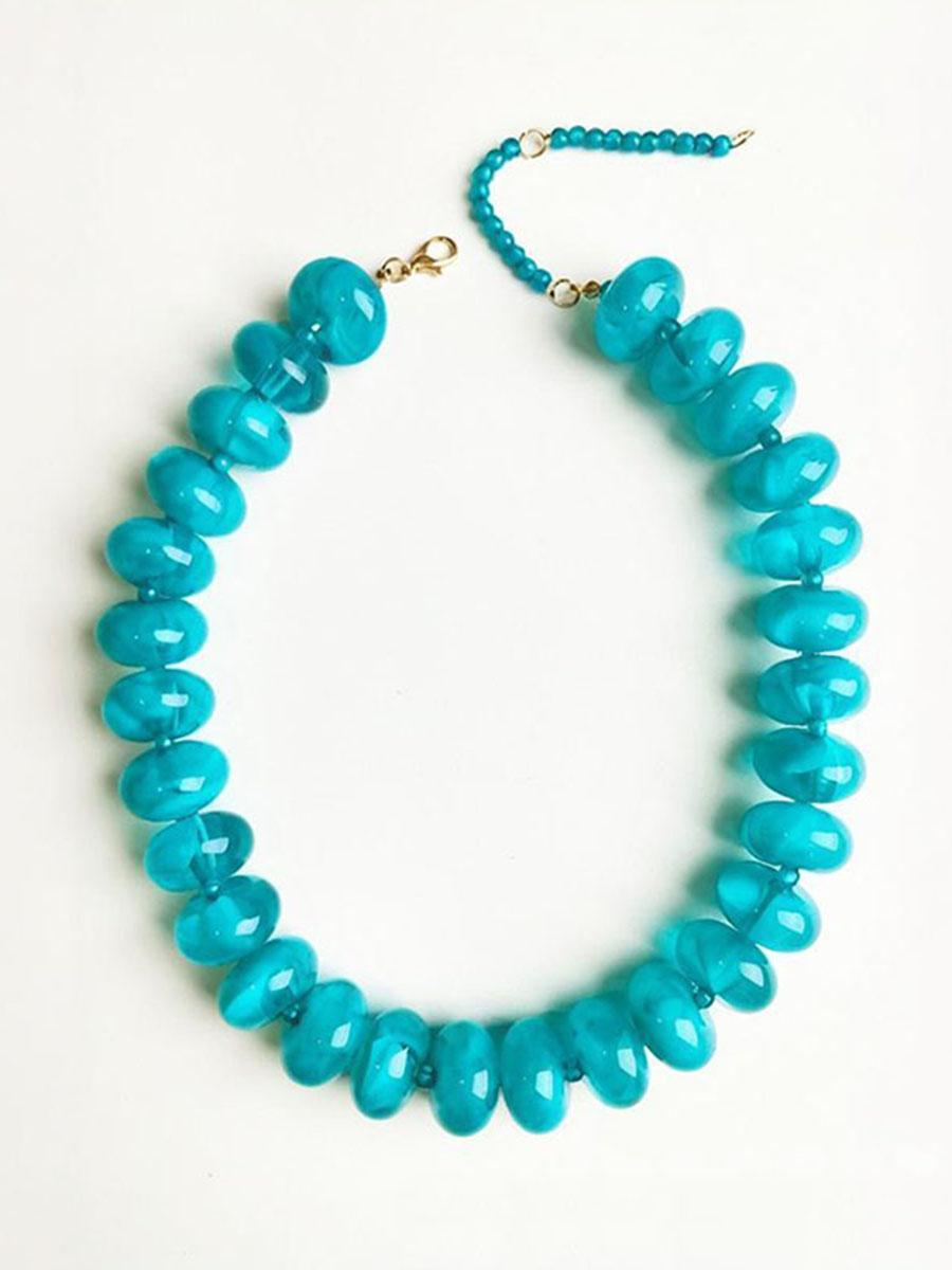 

Bohemian Fashion Casual Dopamine Resin Bead Necklace Charms Chunky Jewelry Suitable Women Daily Vacation Wear Women Accessories синий