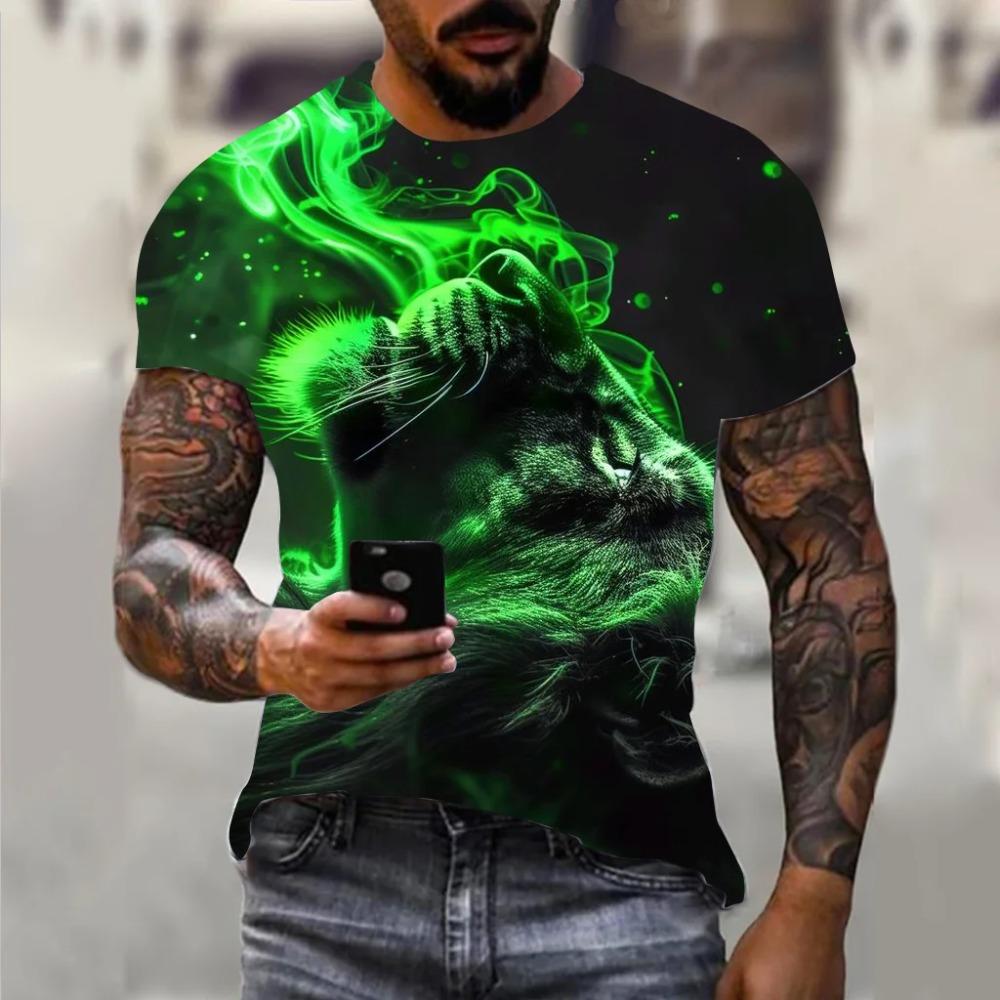 Koszulka męska Harajuku Hip Hop Trend Street Casual Okrągły dekolt Krótki rękaw Luźny Top Zabawny 3D Animal Eagle Print Koszulka