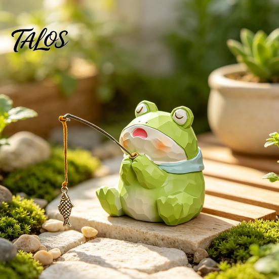 Cute Animal Tabletop Decorations Leisure Fishing Frog/Cat/Panda/Bear Statue Ornaments, Clear Mini Vases Miniature Desktop Ornaments Figurines