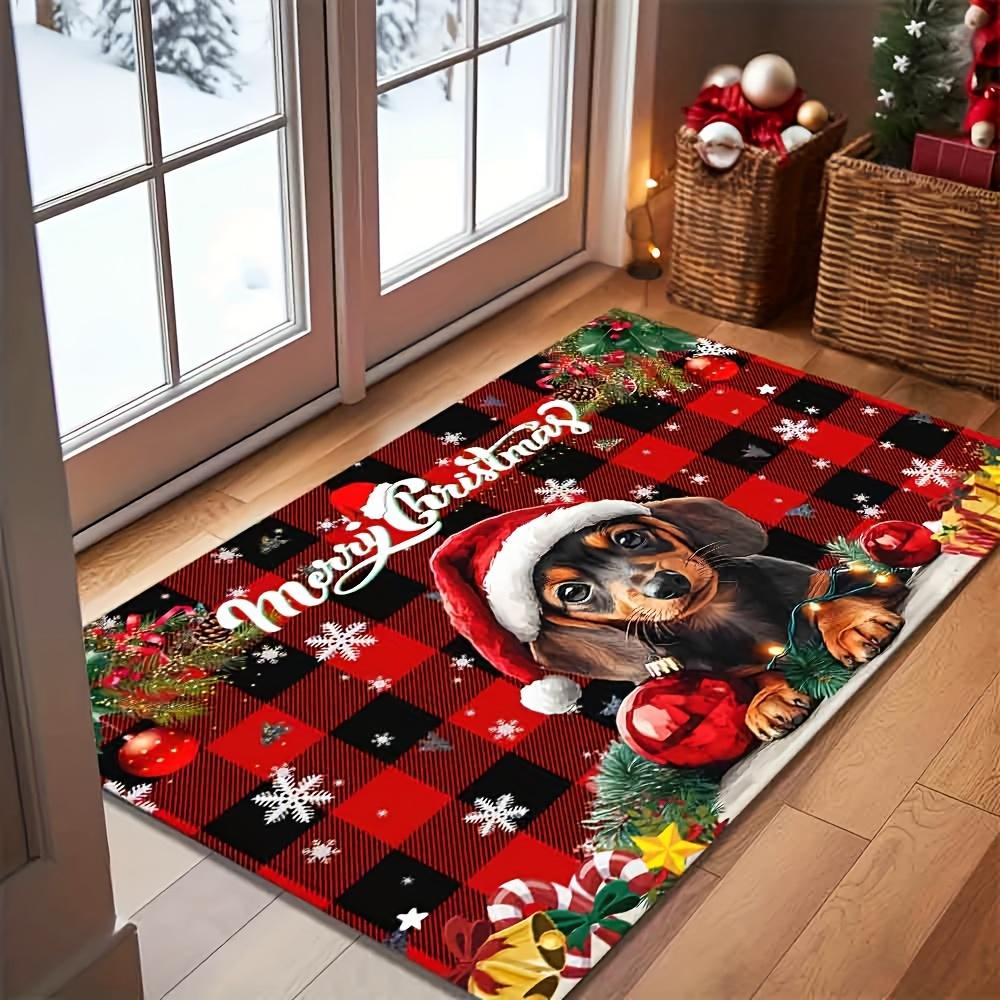 VIKAMA Christmas Carpet Plaid Floor Mat Puppy Carpet Door Mat Soft Rug For Bedroom Living Room Carpet Welcome Mat Outdoor Carpet