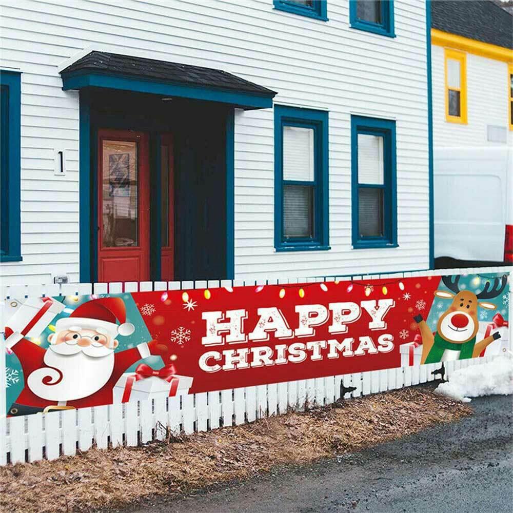 Merry Christmas Banner Flag Hanging Santa Claus Pattern 40*180cm Christmas Decoration for Outdoor