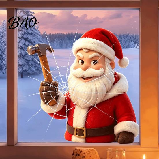 Static Cling Decals Christmas Santa Claus Glass Sticker, Removable Window Reusable PVC Party Supplies Clings for Living Room Bedroom Holiday