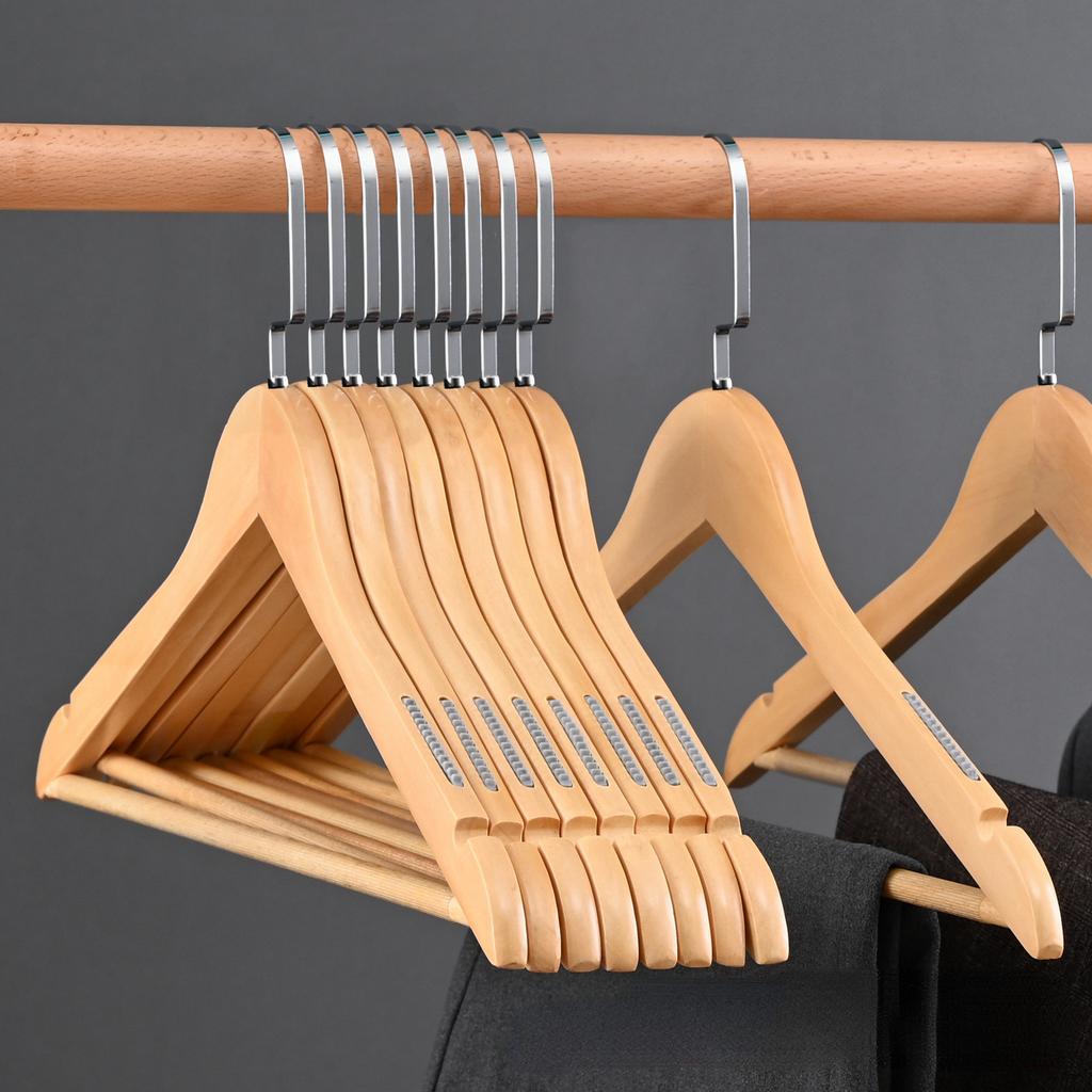 10 STÜCKE Retro Holz Kleiderbügel, Rutschfester Hemd Kleiderbügel mit 360° Drehhaken, Schrank Organizer Garderobenständer für Kleid Jacke