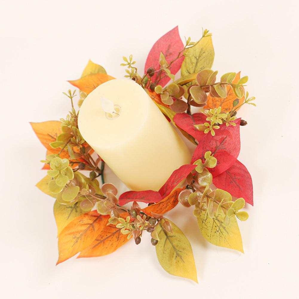 20cm Fall Candle Rings Wreaths Lightweight Silk Fabric Harvest Candle Garland Table Ornaments For Thanksgiving Halloween Decoration