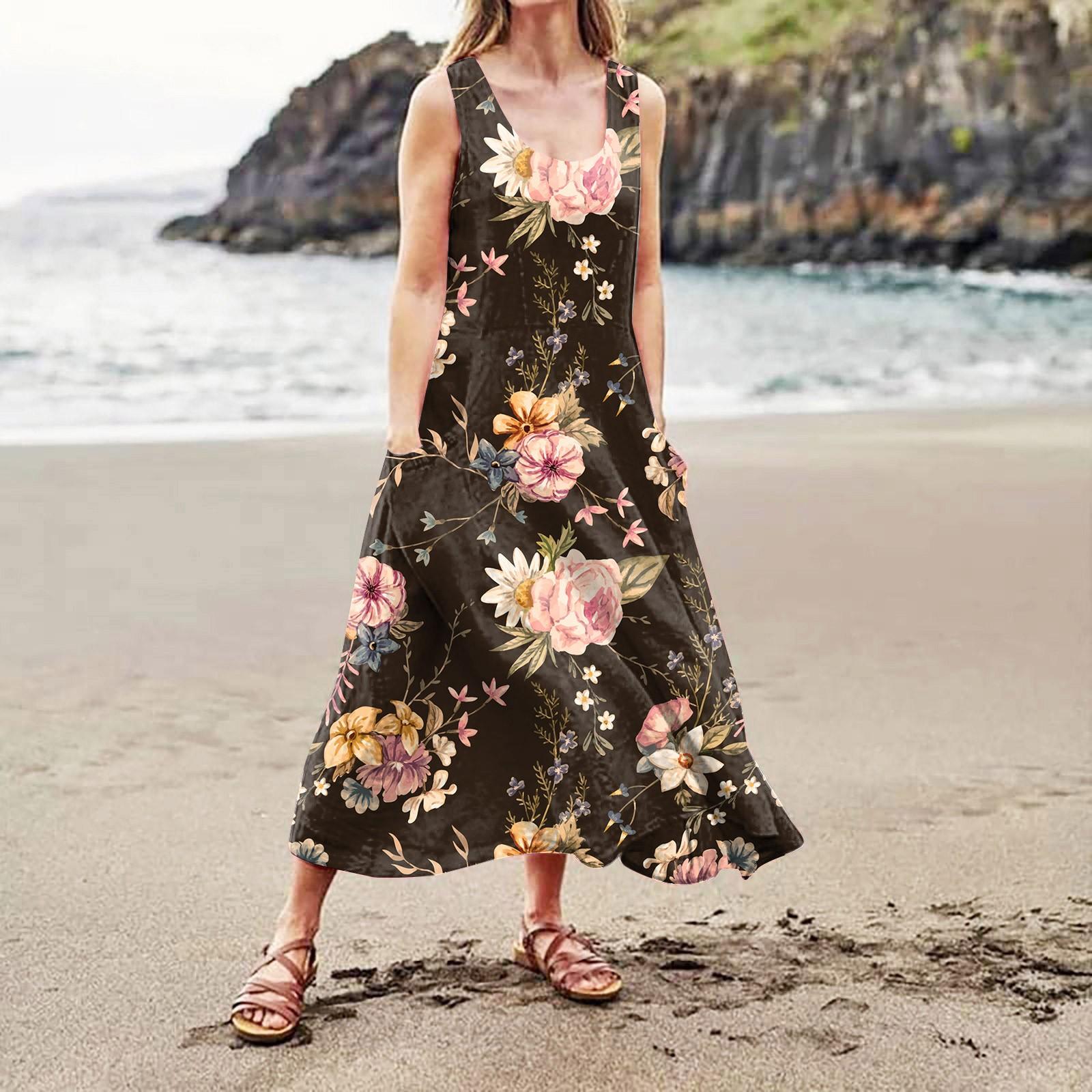 

Жіноча повсякденна зручна бавовняна сукня з кишенями без рукавів із градієнтним принтом XL рожевий