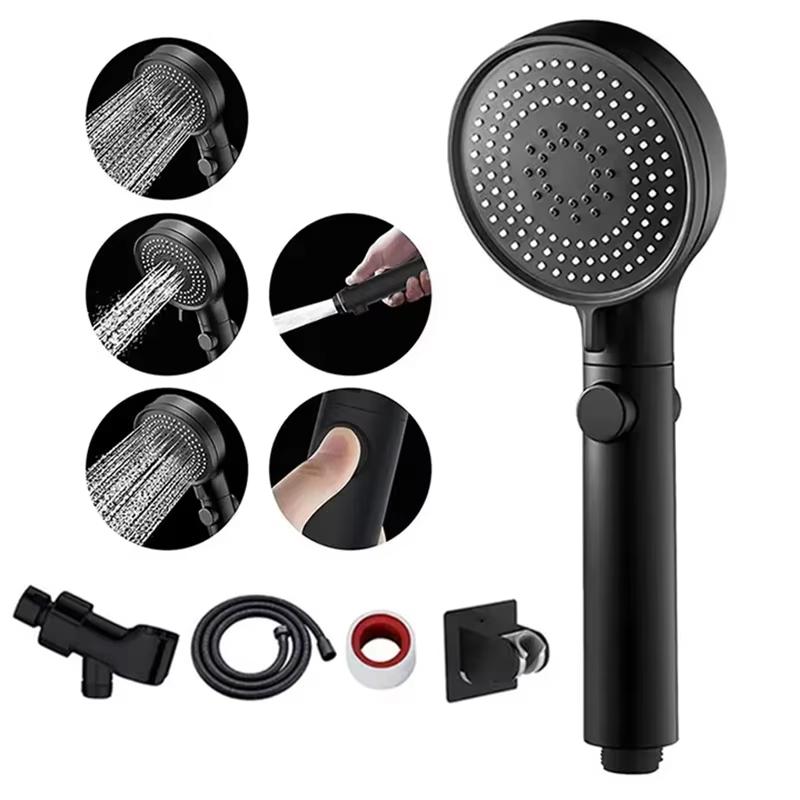 ZHIYAN Matte Black ABS High Pressure Water Saving Rain Showerhead with 3 Spray Modes Handheld Showerhead Set