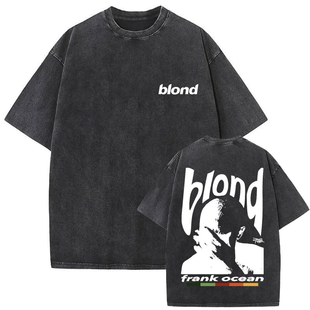 Washed Rapper Frank Vintage Oversized T Shirts Men Ocean Hip Hop Trend T Shirt Blond Pop Music Tshirts Male Fashion Streetwear