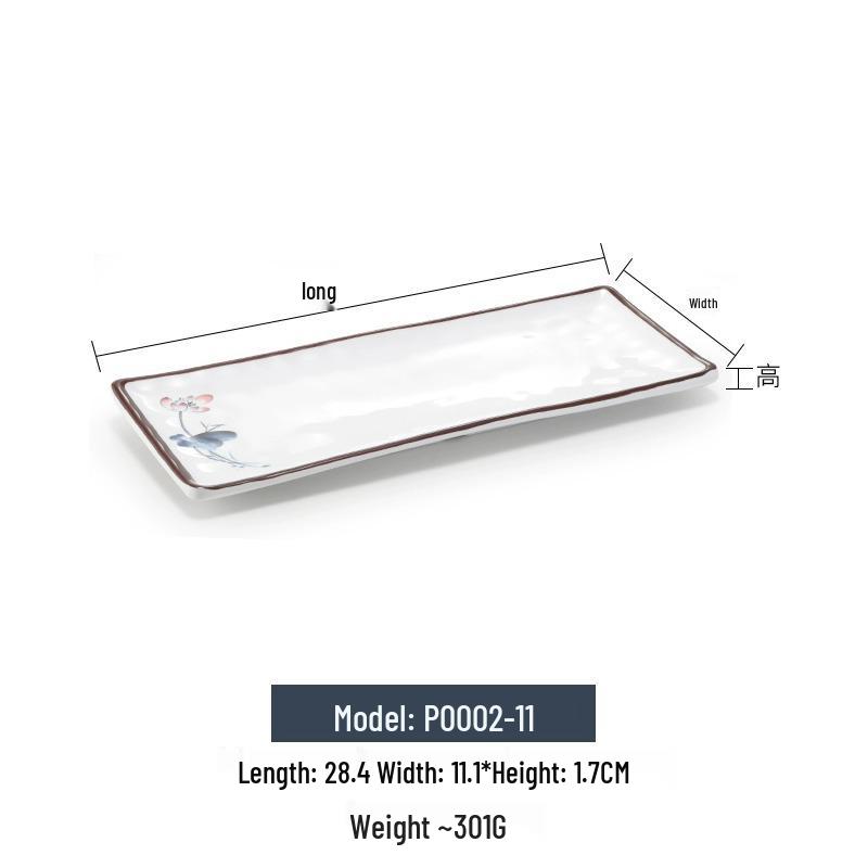 Melamine Rectangular Imitation Porcelain Plate for Sushi, BBQ, Cold Dishes - Commercial Use.
