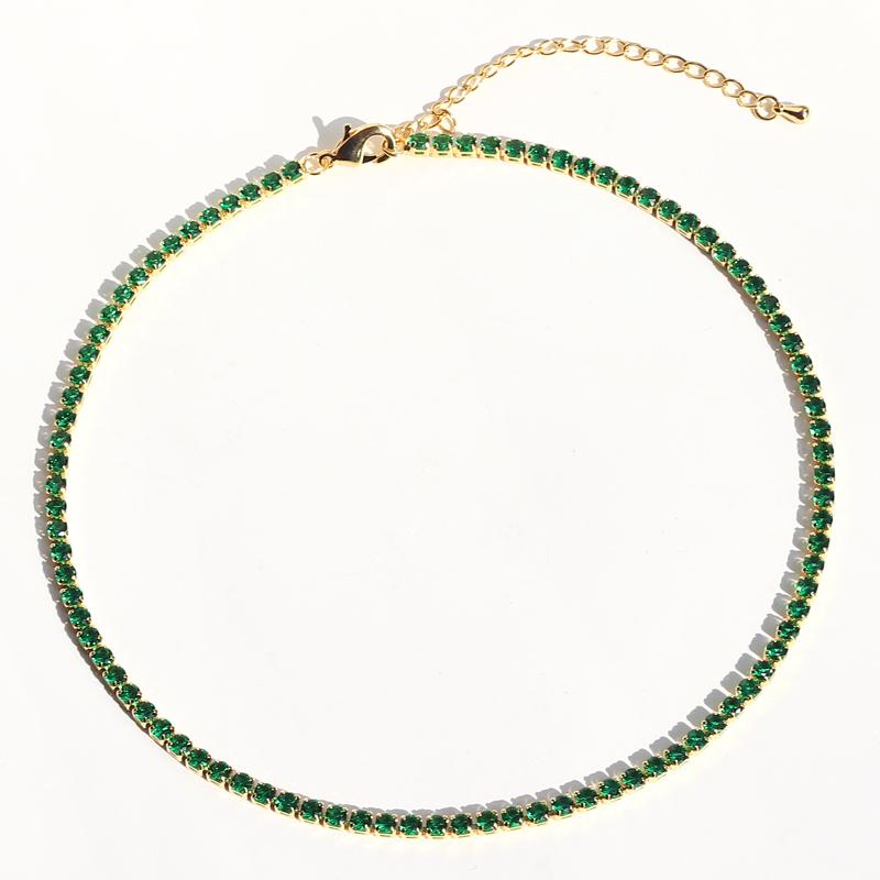 

Mix Color 3mm CZ 1 Row Shiny Tennis Chain Necklace HipHop Iced Out Bling Cubic Zircon Choker Jewelry Gold Plated For Women