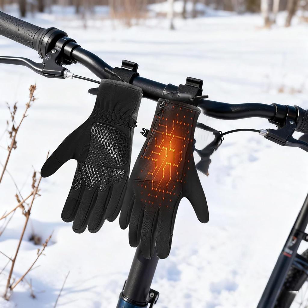 Heated Gloves for Men Women, Waterproof Windproof Anti-slip Bike Gloves, 3 Adjustable Temperature Washable Thermal Gloves for Driving Cycling Hiking