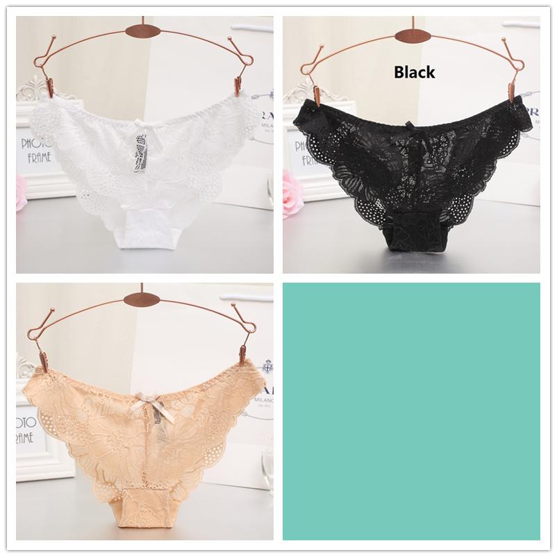 3pcs/lot Women's Sexy Hollow Lace Low Waist Triangle Panties Ruffle Edge Bow Underpants