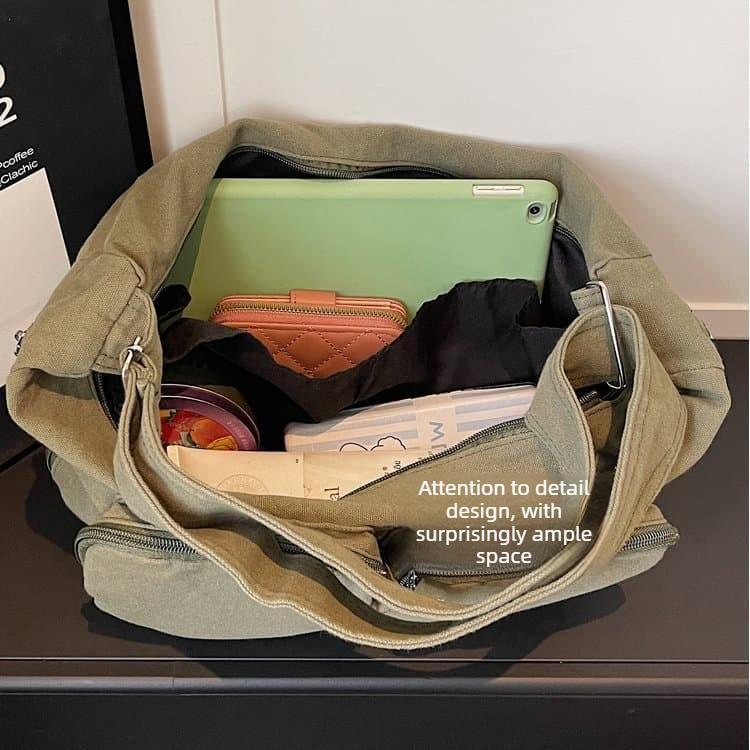 Washed Canvas Multi-pocket Messenger Bag Women's Shoulder Bag