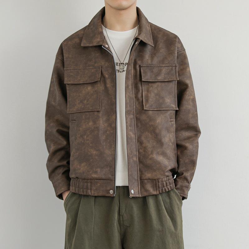 

2025 Осень Новая Американская Ретро Воротник Кожаная Куртка Rascal Красивая Мотоциклетная Кожаная Куртка PU Рабочая Куртка Мужская И Женская M коричневый