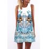 European Station European and American New Retro Digital Printing Round Neck Hot-selling Off-the-shoulder Medium and Long Vest Dress