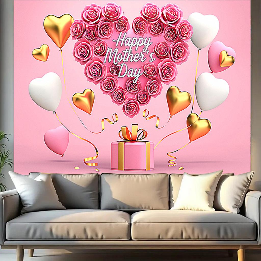 Happy Mothers Day Party Background Thanks Mother Flower Rose Heart Floral Pink Photography Backdrop Photo Studio Props