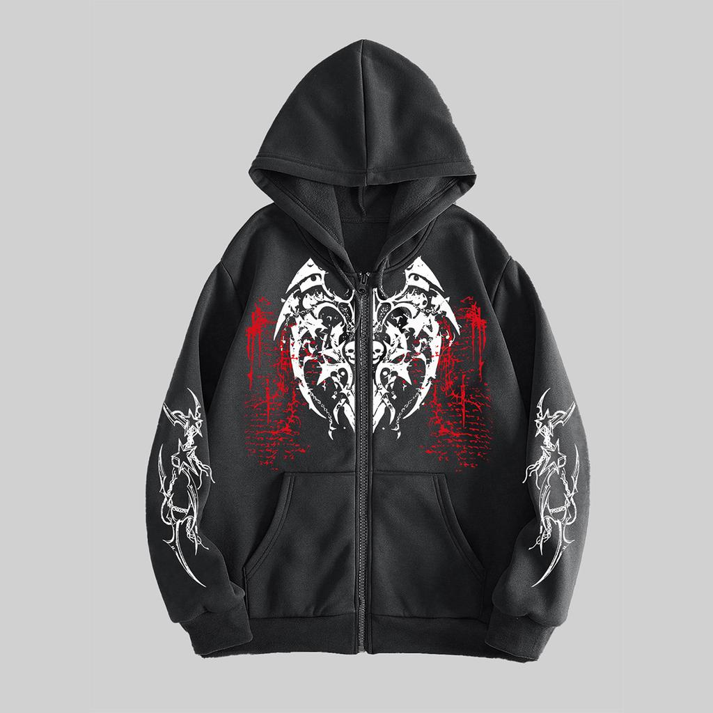 Herren Gothic Bedruckte Hoodies Lässig Langarm Herren Reißverschluss Hoodie Y2K Langarm Sweatshirts Pullover Oberteil