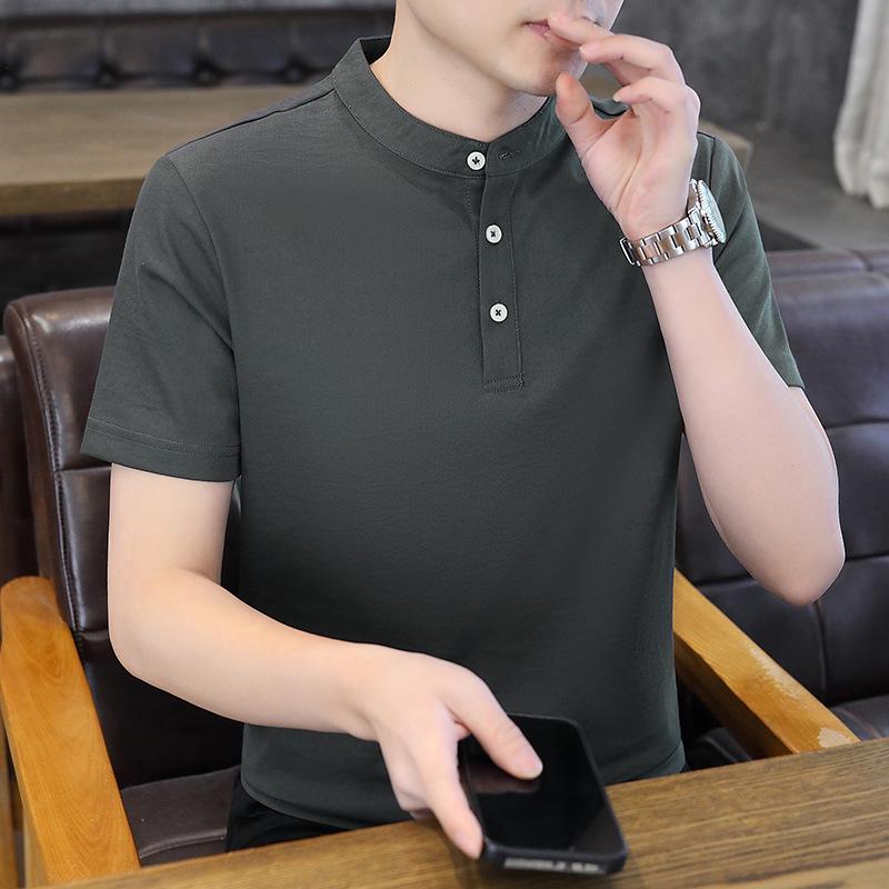 Youth Men's New Summer Cotton Linen Short-Sleeve T-Shirt, Round Neck, Popular on Douyin.