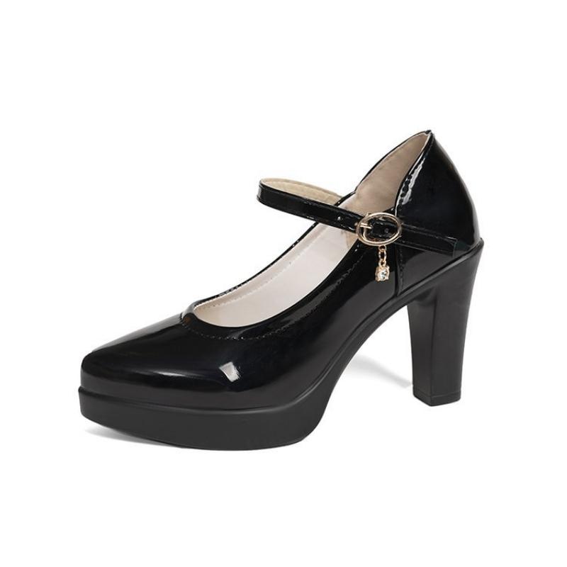 Women's High Heels Thick-soled Waterproof Platform Thick-heeled Leather Shoes Work Shoes