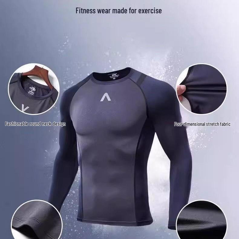 Men's Seamless Fitness Compression Top: Long Sleeve, Quick Dry, Elastic for Muscle Definition.