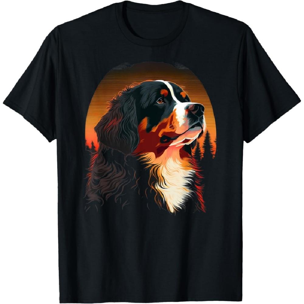 

Bernese Mountain Dog at Sunset in the Woods Black Graphic Men Women Kids T-Shirt S