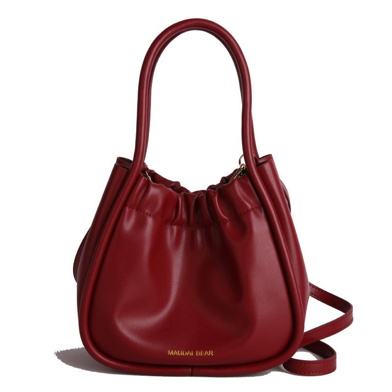 IELGY Ladies Messenger Bag Korean Version Pleated Casual Commuter Bucket Bag Portable