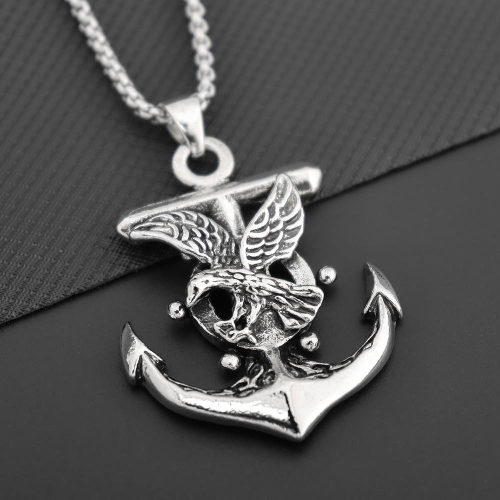Personality Retro Punk Necklace Rock Navy Boat Anchor Eagle Men's Fashion Trend Style Pair Hip Hop Pendant
