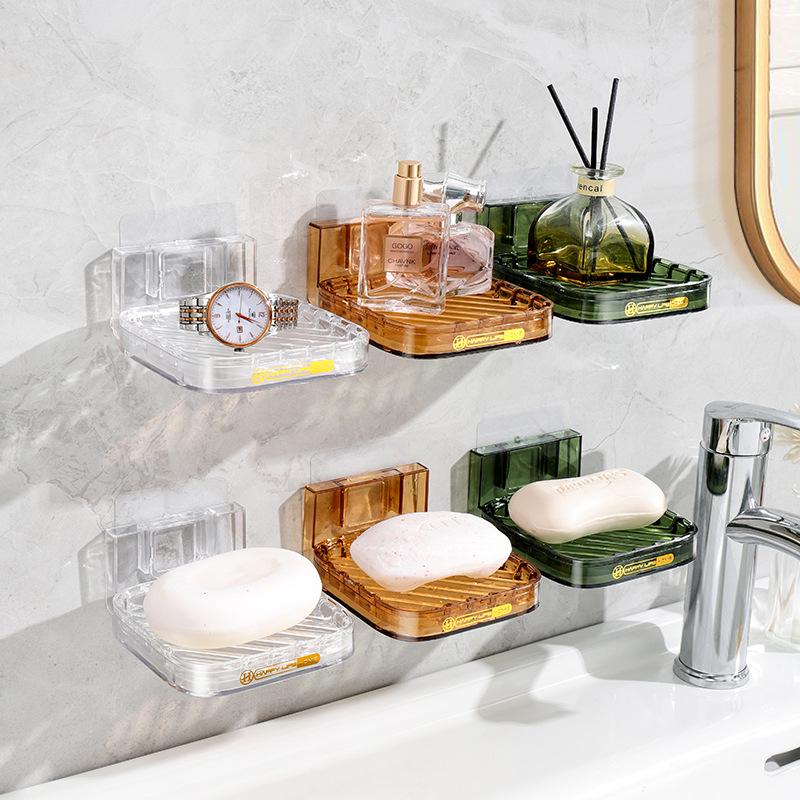 Cutie de săpun de lux, transparentă, montată pe perete, cu scurgere pentru depozitarea în baie