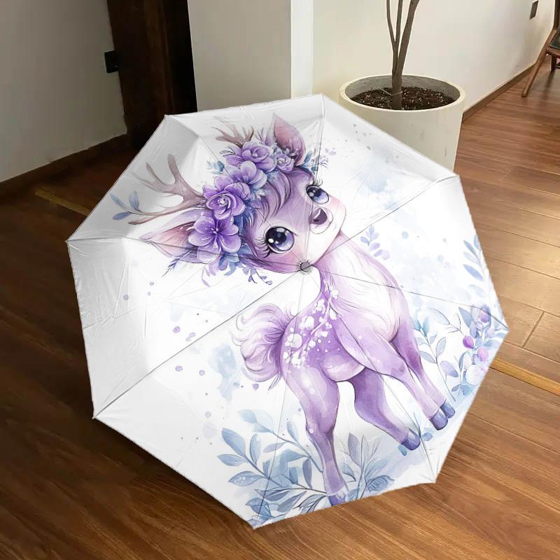 1pc Deer, Flowers Pattern Umbrella Design Automatic Opening and Closing Umbrella, High-quality Travel Umbrella, Lightweight and Portable, -1002121