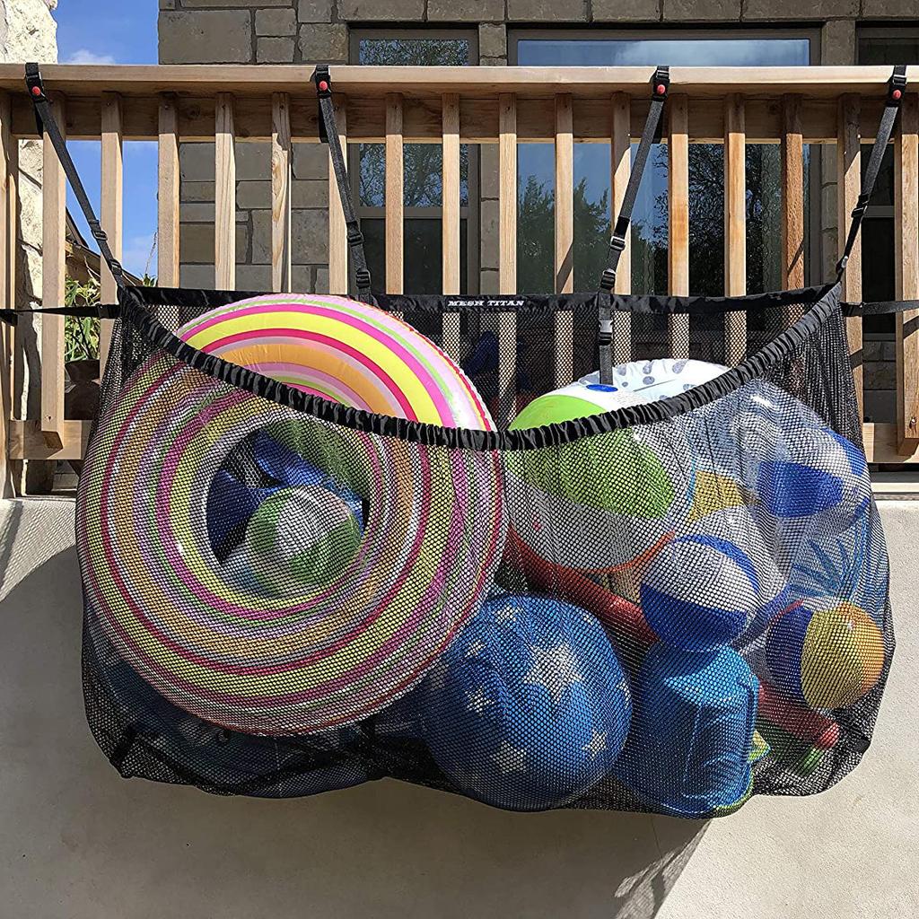 Large Capacity Heavy Duty Pool Storage Bag Adjustable Mounting Net For Pool Inflatables Balls Beach Toys Outdoor Mesh Organizer