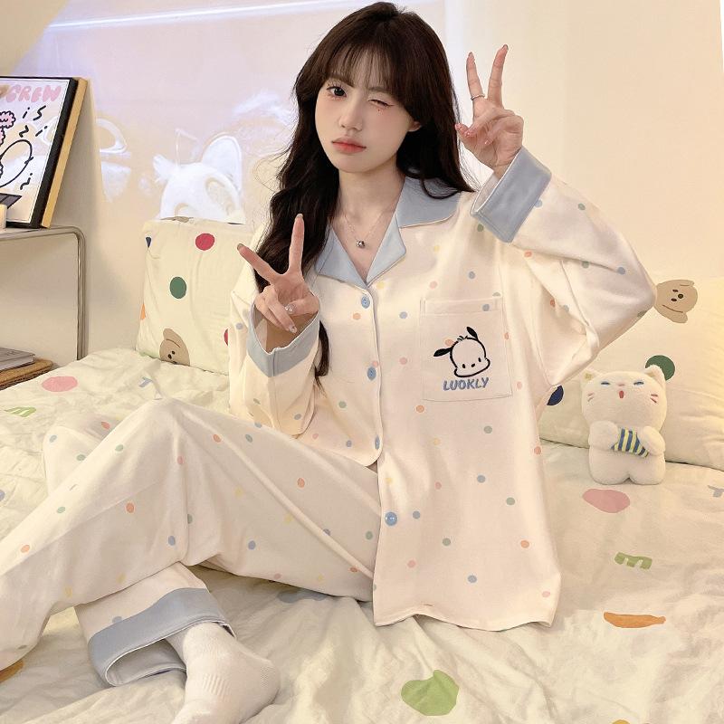 Lazy pajamas women's autumn and winter 1011 imitation cotton women's loungewear wearable suit spring and autumn winter thin