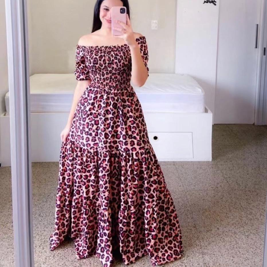Women's Dress One-word Shoulder Floral Off-the-shoulder Long Printed Fairy Skirt