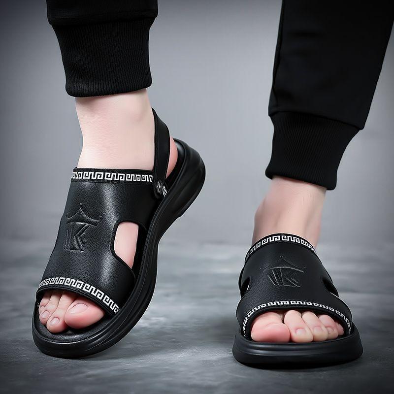 Leather Sandals Men's Casual Men's Shoes Breathable Thick-soled Waterproof and Non-slip Middle-aged Dad Beach Shoes Men Breathable and Comfortable