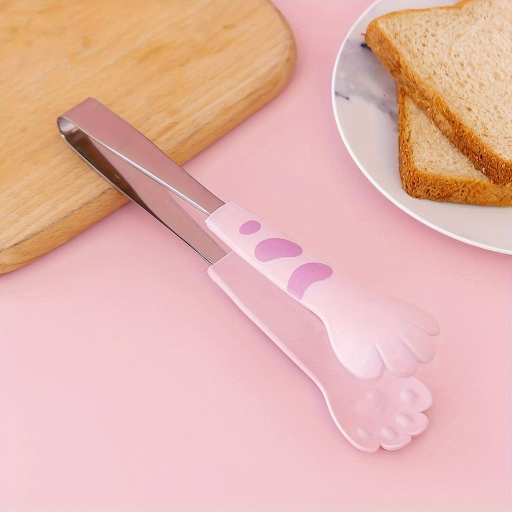 3pcs WhimsyCat Cartoon Cat Paw Food Tongs for BBQ, Sandwiches, Baking, Ice, and Sugar , Cute Stainless Steel Kitchen Utensils for Cooking