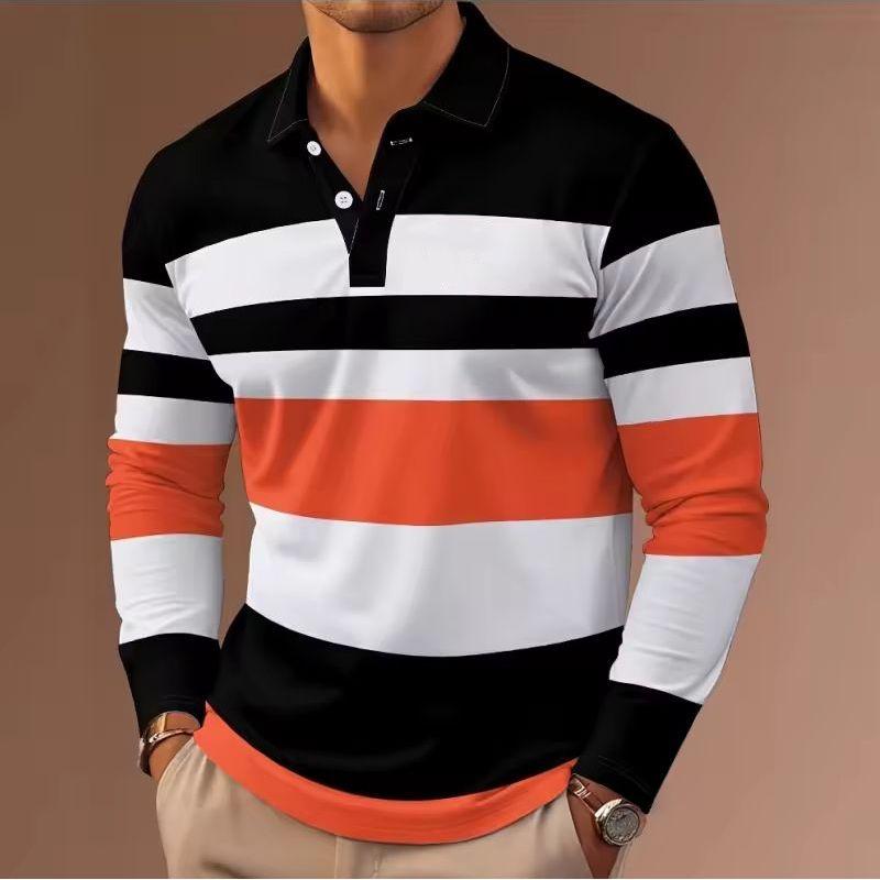 Autumn Winter Men Clothes Long Sleeve Stripe Polo Shirt Men Casual Fashion Golf Polo Shirt Slim Fit Tops 100% Polyester