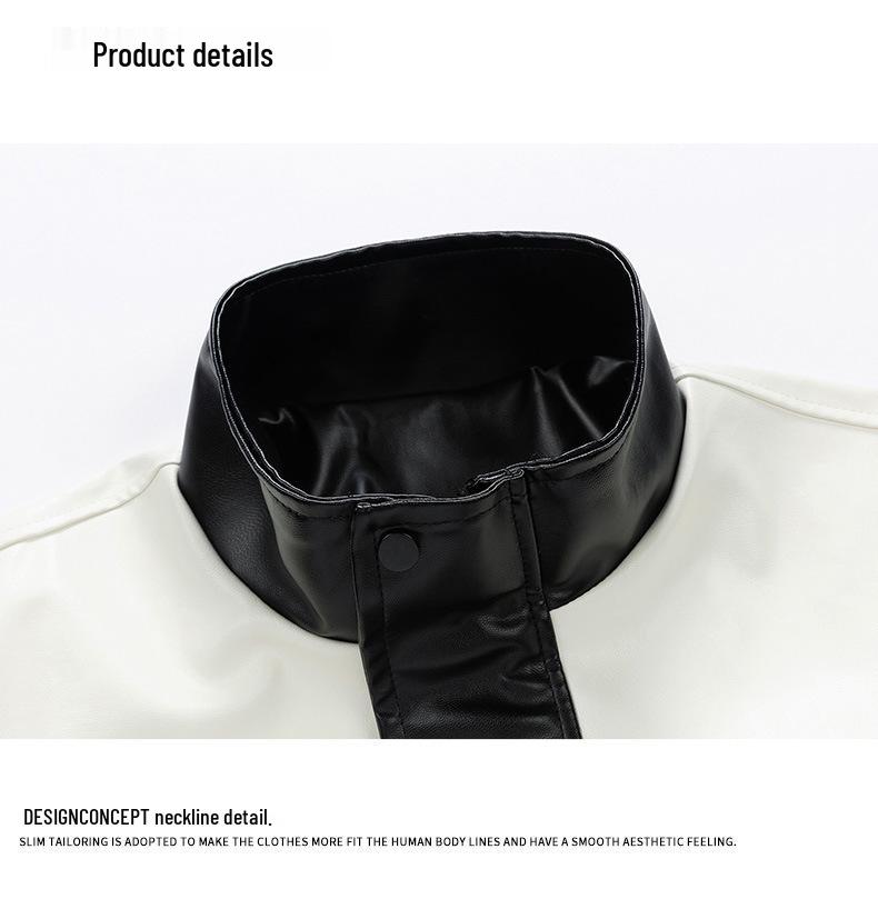 American Style PU Leather Men's Retro Motorcycle Jacket - Stand Collar, Color Block, Spring/Autumn Coat
