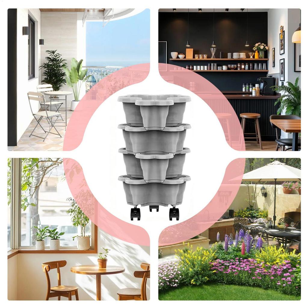 Strawberry Tower Planter Vertical Stackable Weatherproof Multi-Tier Indoor Outdoor Vegetable Pots for Yard Farm Patio Balcony
