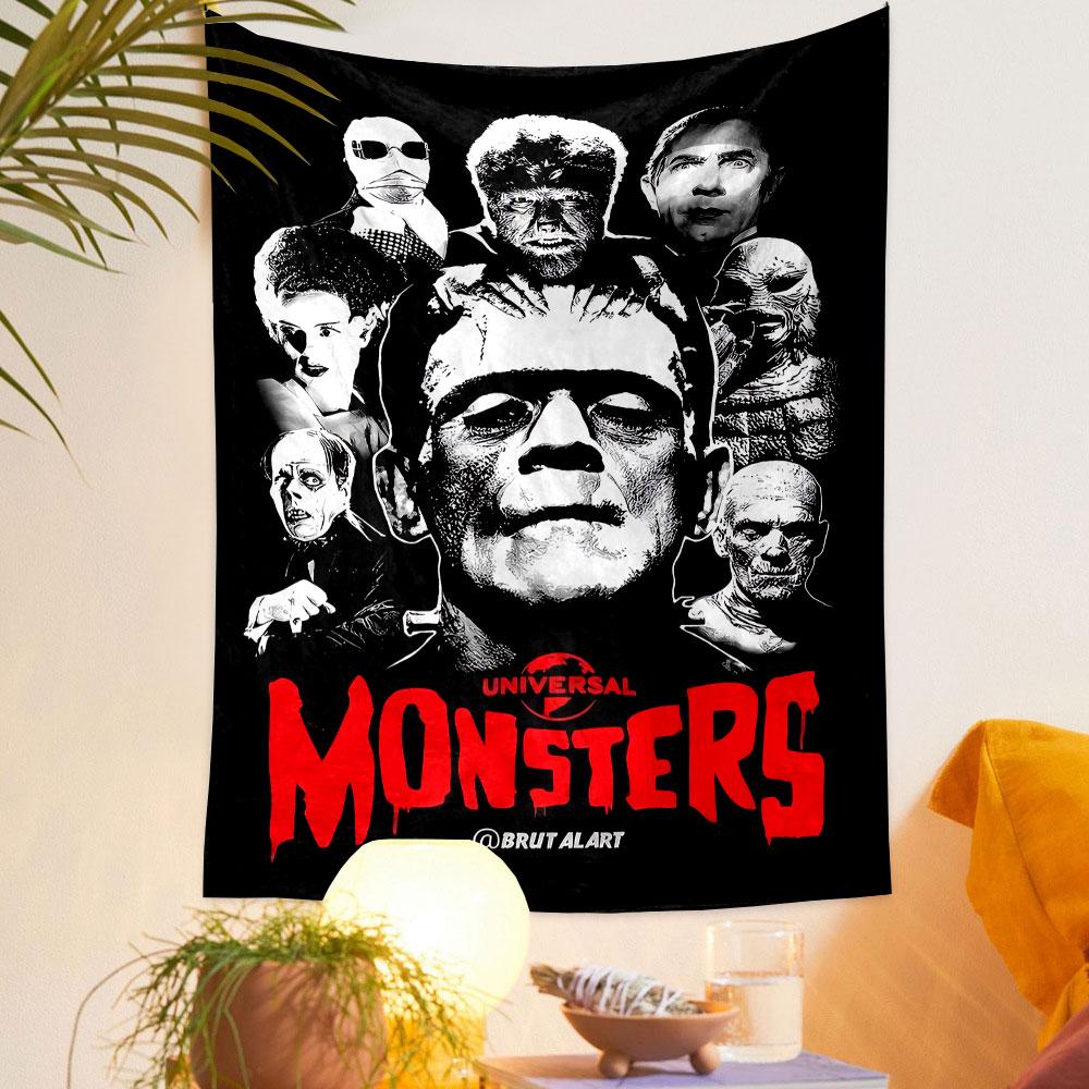 Universal Monsters Tapestry Wall Hanging, Classic Horror Art, Wall Decor for Bedroom Living Room Dorm